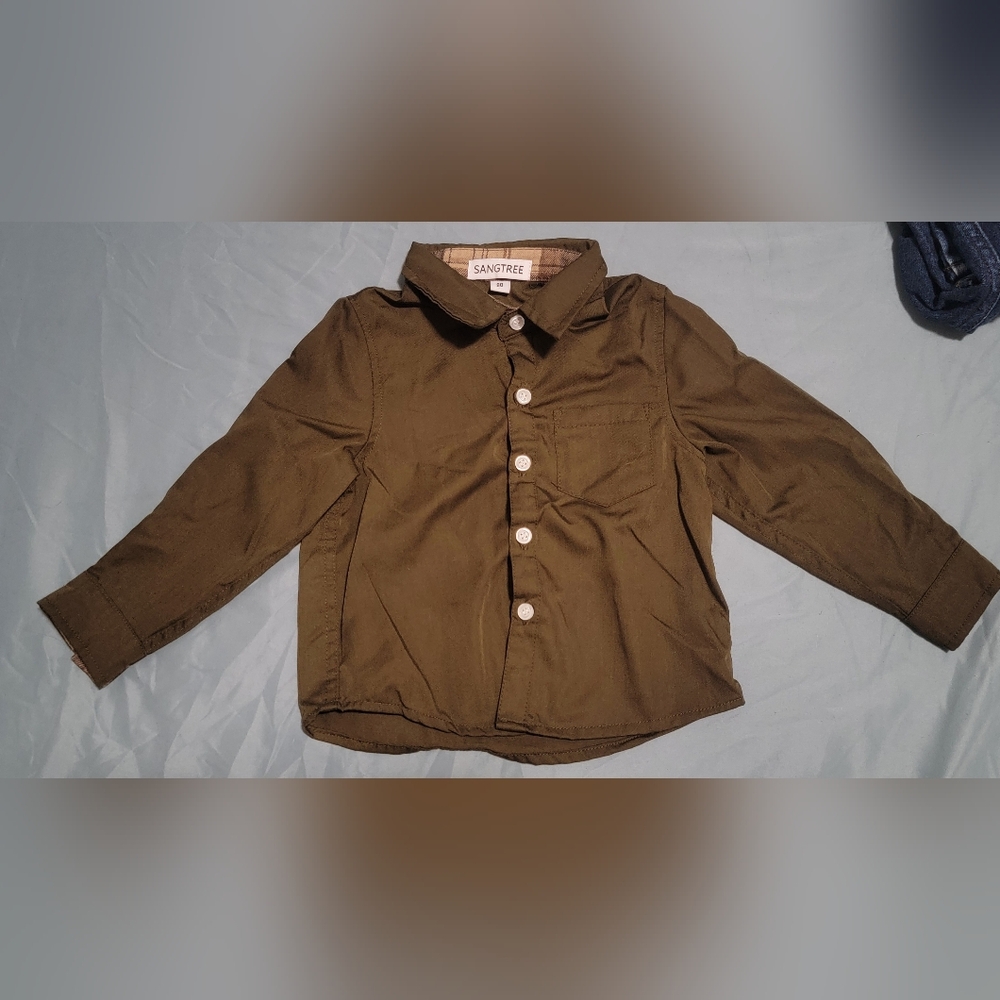 Army green long sleeve button down shirt size 12 to 18 months
